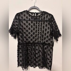 Black Sheer Polka Dot Blouse